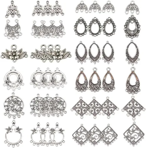 Miniatura 20 de SUNNYCLUE 1 caja de 64 piezas surtidas de lámparas de araña, estilo tibetano, bronce antiguo, atrapasueños, aretes, hallazgos, bucles, conectores