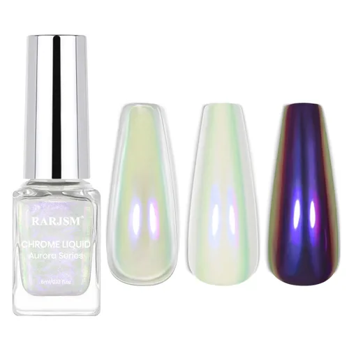 Miniatura 12 de RARJSM Aurora - Esmalte de uñas cromado, polvo de uñas camaleón, líquido metálico, efecto espejo rosa, verde, iridiscente, cromado, para esmalte