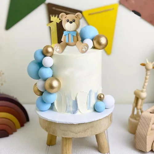 Miniatura 6 de Decoraciones para tartas de oso con bolas de pastel y estrellas y nubes, decoraciones para tartas para baby shower y cumpleaños para niño o niña