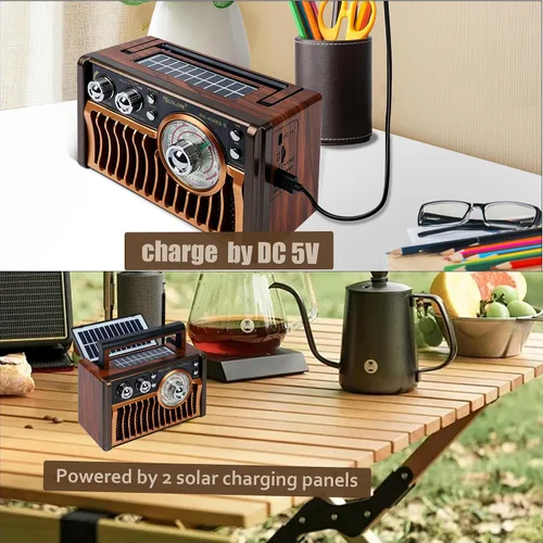 Miniatura 2 de Radios AM FM portátiles, radios retro con altavoces de alta potencia, compatible con alimentación USB y carga de paneles solares. Tarjeta Bluetooth