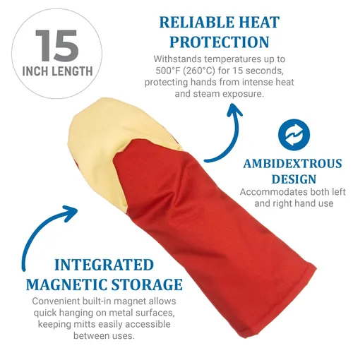 Miniatura 2 de San Jamar CTP15 Cool Touch - Manopla para horno con protección contra el calor de hasta 500 ° F, 15 pulgadas de longitud, color rojo