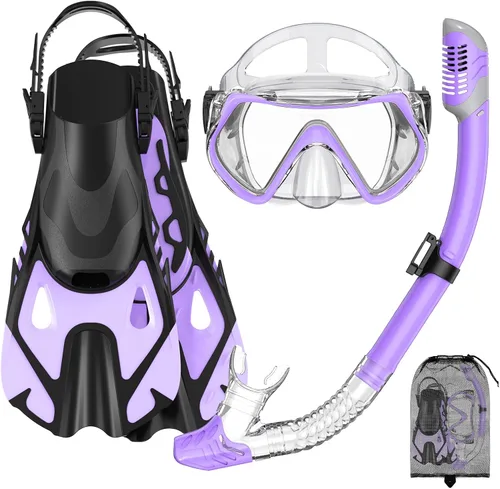 Miniatura 9 de Snorkeling Gear Set for Adults – Dry Top Snorkel Set, Panoramic Anti-Fog Mask, Adjustable Swim Fins – Travel Diving Kit with Storage Bag