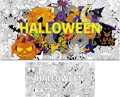 ZOIIWA Póster gigante de Halloween para colorear de mandala para niños y adultos, Halloween, bricolaje, dibujo, mantel para colorear, mandala,