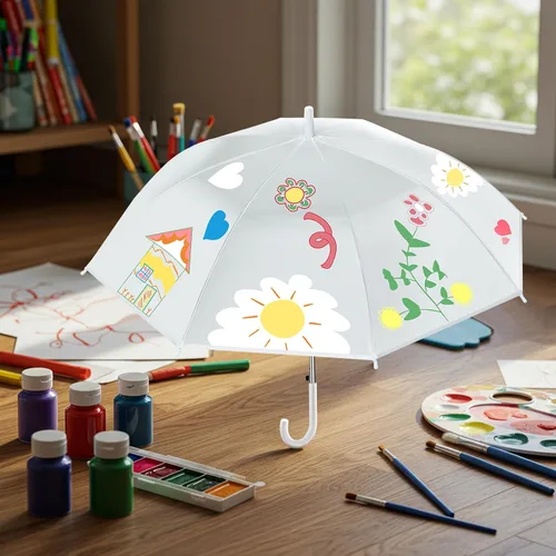 Miniatura 7 de Fabbay 8 paraguas de bricolaje con mango de gancho en J para boda, resistente al viento, 24 pulgadas, para guardería, escuela, hogar y proyectos