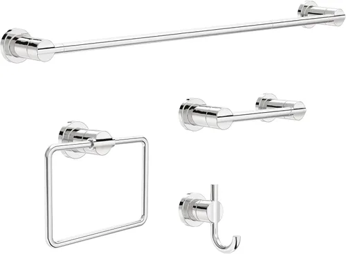 DELTA FAUCET NIC64-PC Nicoli - Juego de 4 piezas de accesorios de baño de 18 a 24 pulgadas, toallero, soporte para papel higiénico, anillo para