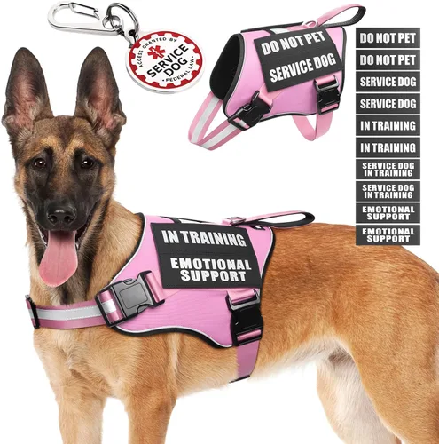 Miniatura 16 de Arnés de chaleco para perro de servicio+Etiqueta de identificación+10 parches, etiqueta de perro de servicio metálica y chaleco reflectante de apoyo