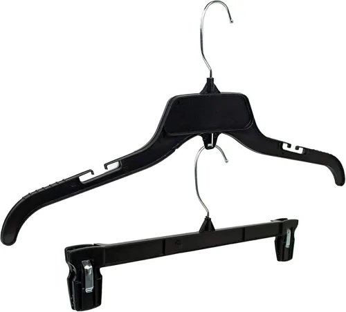Miniatura 2 de HangOn Juego combinado de perchas para camisa y pantalones, plástico reciclado, negro, 17 pulgadas y 12 pulgadas, 15 cada uno, 30 en total