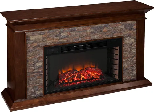 SEI Furniture Canyon Heights - Chimenea eléctrica de piedra apilada de imitación de 60 pulgadas, whisky de arce