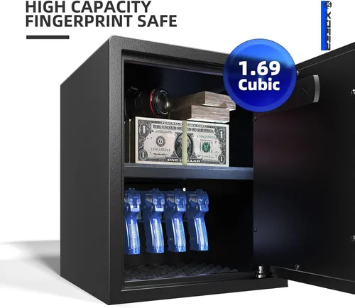 Miniatura 2 de Caja de seguridad biométrica XDeer con bolsa ignífuga, caja de seguridad de acceso rápido con huella dactilar mejorada, caja de seguridad