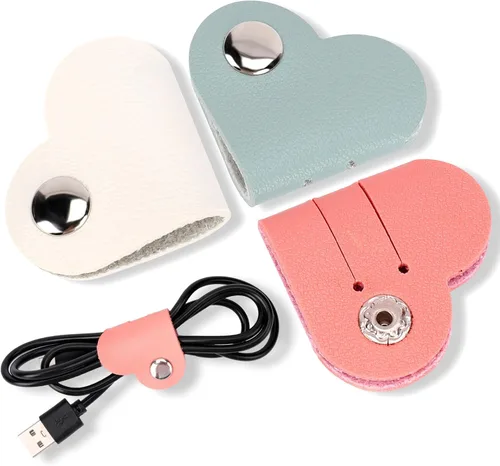 KALIONE Organizador de cordón de corazón, paquete de 3 unidades, organizador de cables USB, organizador de cables USB, correas de almacenamiento de