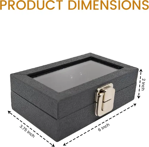 Miniatura 2 de Novel Box - Caja organizadora de joyas, cuero sintético negro, 6 x 3.75 x 2 pulgadas, caja de joyería de cristal de tamaño pequeño con tapa