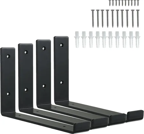 Miniatura 10 de HEART ART Soporte de estante negro de 6 pulgadas, paquete de 4 soportes de estante de metal J resistentes, 6.3" L×4.8" H×1.2" W