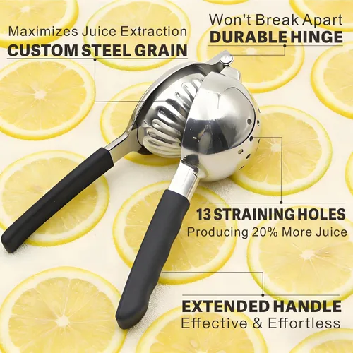 Miniatura 3 de Exprimidor de limón de acero inoxidable, exprimidor manual de cítricos con asas antideslizantes, exprimidor manual grande de acero de grado 304