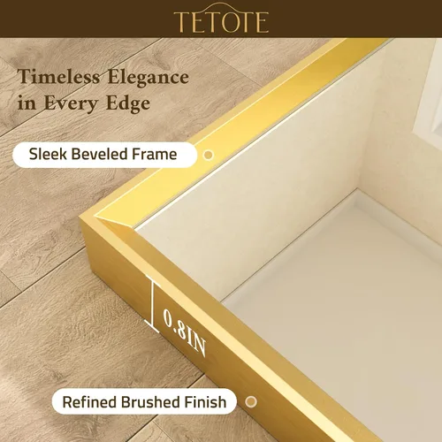 Miniatura 2 de TETOTE Espejo de Baño Dorado de 16" x 20" Latón Dorado Cepillado Rectangular con Marco Biselado Espejo de Tocador de Baño para Sobre el Lavabo