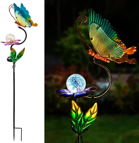 Miniatura 9 de HONGLAND Luces solares para exteriores para decoración de jardín, luces solares de colibrí de 46 pulgadas para exteriores, estacas decorativas