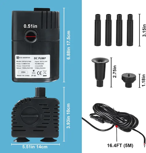 Miniatura 7 de ECO-WORTHY Bomba de fuente de agua solar de 449 GPH con protección mejorada de funcionamiento en seco, bomba sumergible sin escobillas, 12V-24V CC