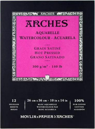 Miniatura 8 de Almohadilla de papel de acuarela Arches, 140 libras, prensa fría, 9"x12