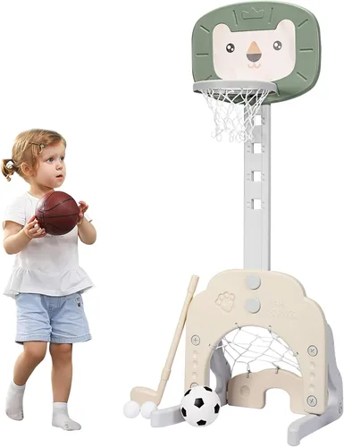 Miniatura 9 de Costzon Aro de baloncesto para niños, altura ajustable de 3.9 pies - 5.2 pies canasta de baloncesto para niños, mini juego de baloncesto portátil