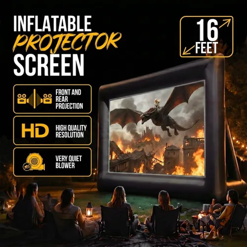 Miniatura 2 de Pantalla de proyector para exteriores de 16 pies con soplador integrado, soporta proyección frontal y trasera, incluye amarres y bolsa