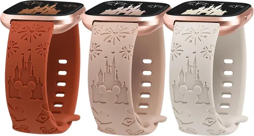 Miniatura 8 de Correa grabada de dibujos animados compatible con Fitbit Versa 2 Band/Versa Lite/Versa Band para mujer, lindas correas de repuesto de silicona Azul