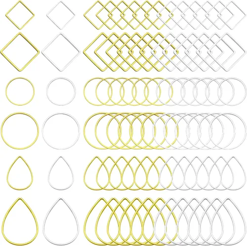 Miniatura 9 de 120 aros de aretes para la fabricación de joyas de bricolaje, hipoalergénicos con formas redondas, cuadradas, lágrimas, círculos, marco colgante