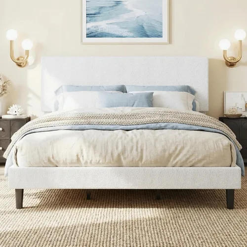 Miniatura 17 de SHA CERLIN - Base de cama con plataforma de tamaño completo con cabecera ajustable y soporte de listones de madera, base de colchón tapizada