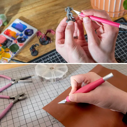 Miniatura 6 de WA Portman - Juego de 2 cuchillos rosados para manualidades, afilados y duraderos, con agarre cómodo y cuchillas de manualidades 100#11 para cortes
