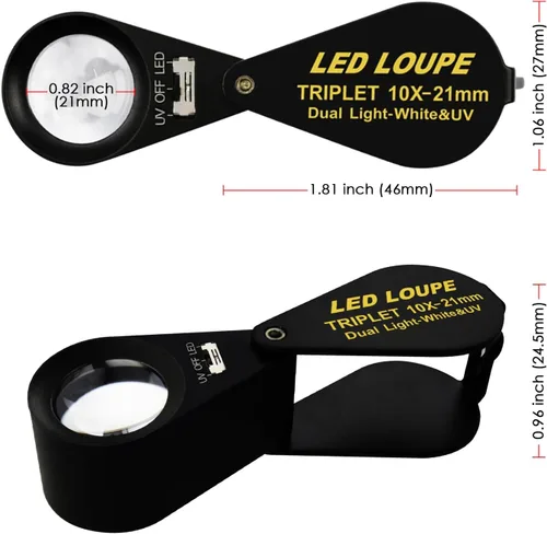 Miniatura 9 de 10 lupas para joyería, lupa LED UV de 0.827 in, lente de triplete, cristal óptico, herramienta de aumento de gemas de bolsillo, joyero, sello