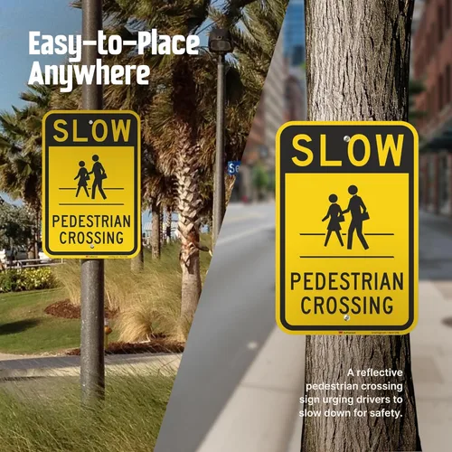 Miniatura 8 de SmartSign Letrero "Slow - Peatón Crossing" 12 x 18 pulgadas, aluminio reflectante de grado de ingeniero 3M Negro y amarillo
