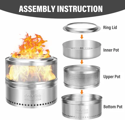 Miniatura 4 de Fogata de leña con bolsa de transporte, hoguera portátil desmontable de 19.5" para camping, tailgating, patio, patio trasero, chimenea perforada sin