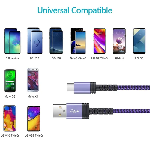 Miniatura 6 de Cable de carga C tipo USB C, cable Android de 6 pies, paquete de 2 para Samsung Galaxy A13 A14 A54 A53 A01 A12 S22 S21 S20 S23 A11 A22 A52 A53 A32