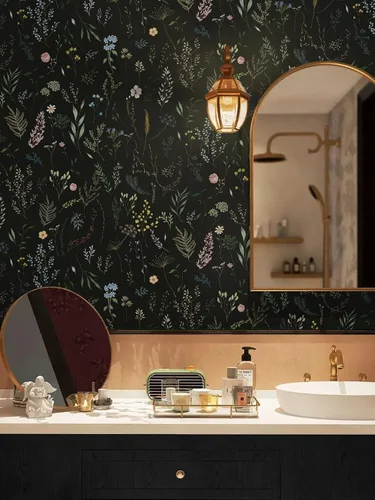 Miniatura 3 de Dimoon Papel tapiz floral de 78.7 x 16.1 pulgadas, papel de contacto negro grueso, papel tapiz grueso, papel tapiz delicado impermeable, hoja verde