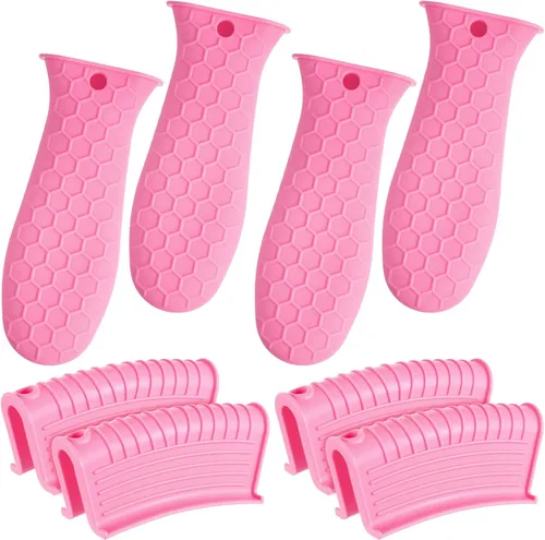 Miniatura 9 de Patelai Juego de 8 soportes de silicona para ollas, funda de mango de hierro fundido, resistente al calor, agarradera, antideslizante, reutilizable