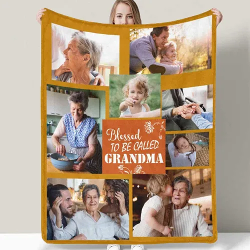 Miniatura 9 de D-Story Manta personalizada para el día de la madre con fotos: fabricada en Estados Unidos, regalos personalizados de hija e hijo, manta de fotos