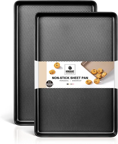 Miniatura 10 de Media Bandeja para Galletas para Hornear - HONGBAKE Bandeja para Hornear Antiadherente con Superficie de Textura de Diamante, Bandejas para Galletas