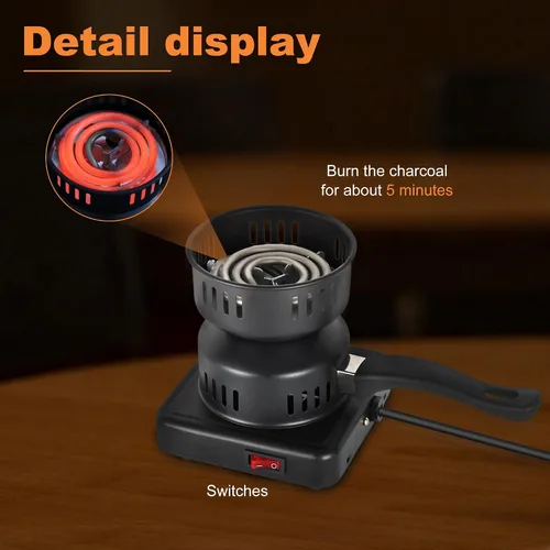 Miniatura 3 de Quemador de carbón eléctrico multiusos, quemador de carbón de 500 W, placa caliente, estufa eléctrica de coco para carbón shisha hookah, duradero