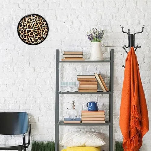 Miniatura 6 de Reloj de pared con estampado de leopardo y guepardo, reloj analógico de cuarzo silencioso sin tictac, reloj náutico retro de madera con números