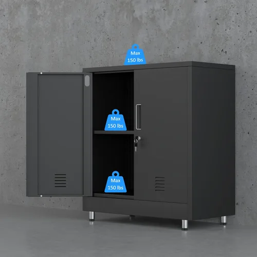 Miniatura 7 de JINGUR Armario de almacenamiento de metal con puertas de bloqueo y estante ajustable, pequeño aparador con cerradura para oficina en casa, pasillo