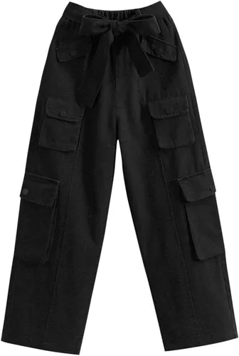 Miniatura 2 de Rolanko Pantalones cargo holgados de pierna ancha Y2K de cintura alta para niños pantalones sueltos casuales de 4 a 15 años