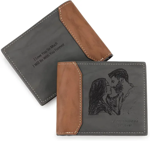 Miniatura 13 de Carteras personalizadas para hombres, cartera personalizada para hombre con imagen grabada y nombre, billetera delgada de cuero plegable, regalos