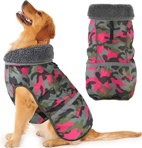 Miniatura 11 de Dogcheer Abrigo cálido para perro, ropa de invierno con cuello polar, chaqueta reflectante para mascotas, ropa para clima frío, chaleco impermeable