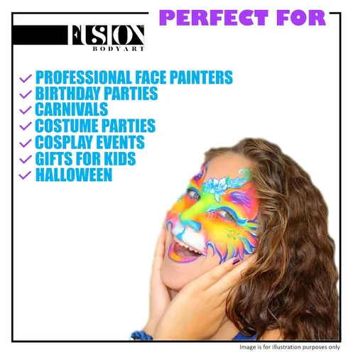 Miniatura 6 de Fusion Body Art Pintura facial profesional Prime Fresh Blue (1.26 onzas), suministros de pintura facial y corporal activada por agua, calidad