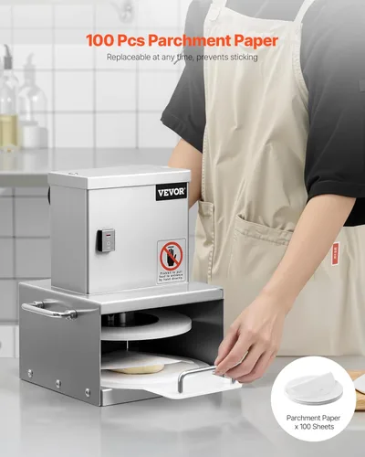 Miniatura 5 de VEVOR Máquina eléctrica de prensa de masa de pizza, placa de prensa de pastelería de pizza de 6 pulgadas, prensa de pan de acero inoxidable, máquina