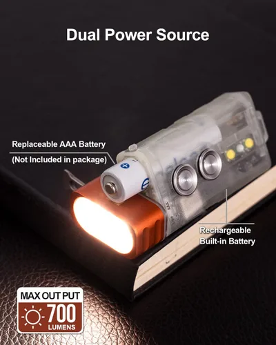 Miniatura 4 de Linterna con llavero RovyVon Angel Eyes E5 GITD, linterna EDC con 700 lúmenes de luz principal y luces auxiliares prácticas, alimentada por batería