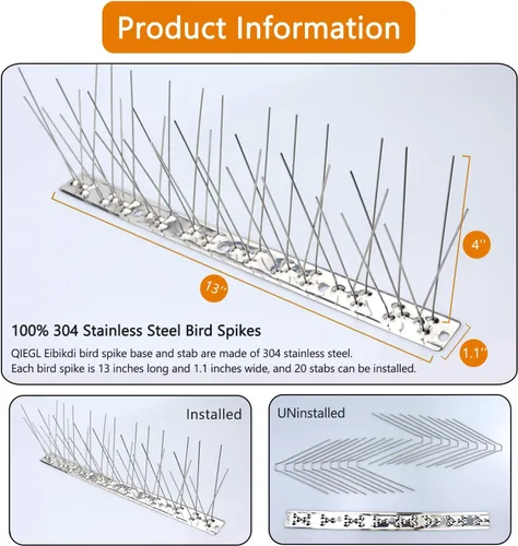 Miniatura 4 de QIEGL Púas para pájaros de acero inoxidable 304 para palomas pequeñas, antipájaros, gorriones, cerca de picos, cubierta de picos de 10.8 pies