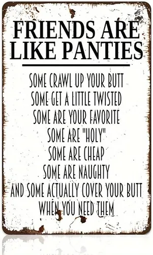 Letrero de Metal con Frase Graciosa sobre Bragas 8x12 - 'Friends Are Like Panties' Arte Humorístico de Pared para Baño - Letrero de Hierro Blanco