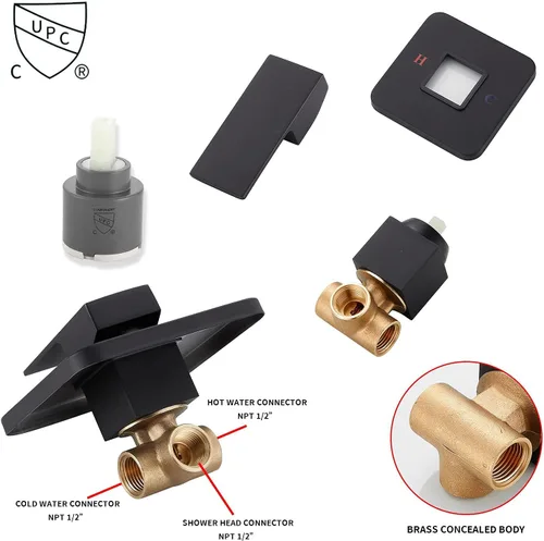 Miniatura 5 de Grifo de Ducha Negro GGStudy Kit de Acabado de Ducha de Una Sola Función con Válvula de Instalación Empotrada Conjunto de Ducha Sistema de Grifo