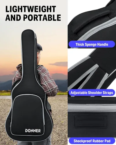 Miniatura 7 de Donner - Funda para guitarra acústica de 40 a 41 pulgadas, acolchado de esponja de 5 mm de espesor, nailon Ripstop 600D resistente al agua, funda 41