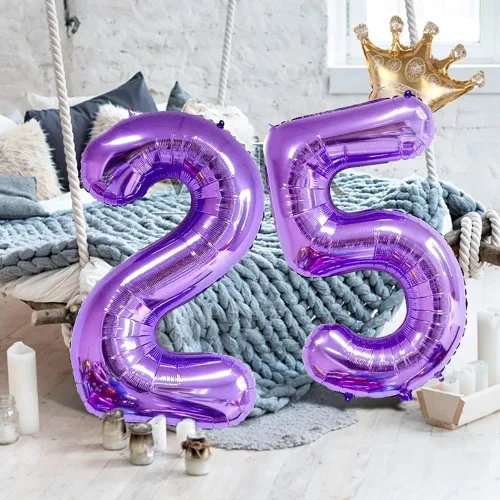Miniatura 5 de Globo morado con el número 32 de 32 pulgadas, globos de aluminio jumbo con corona desmontable para decoración de fiesta de cumpleaños 38