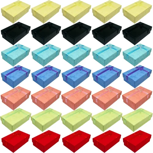 Waltool 35 cajas de regalo pequeñas vacías con tapas de colores surtidos, cajas de joyería de cartón con lazo decorativo para aniversarios, bodas,